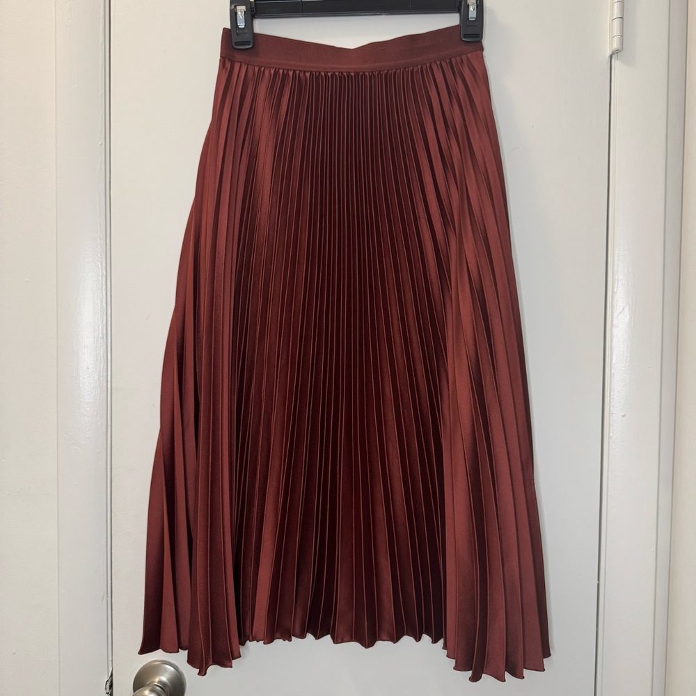H&M Rich Brown A-Line Pleated Skirt